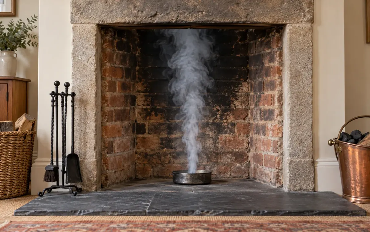 Illustration of a controlled smoke test in a cold chimney flue